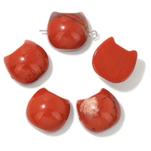 14 x 16 mm Naturstein, Katzenform, geschnitzte Perlen, mehrfarbige Edelsteinquarzperlen zur Schmuckherstellung, DIY-Armband, Halskettenzubehör, Roter Jaspis, 5 Stück von HDJSDB