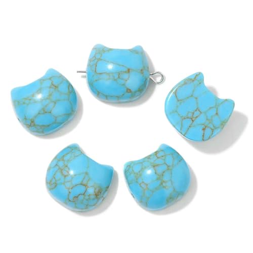 14 x 16 mm Naturstein, Katzenform, geschnitzte Perlen, mehrfarbige Edelsteinquarzperlen zur Schmuckherstellung, DIY-Armband, Halskettenzubehör, Türkis, 2 Stück von HDJSDB