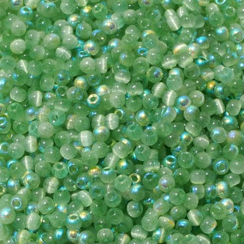 150 Katzenaugen-Glasperlen 4,0 mm (blau, rosa, gelb, grün) zur DIY-Schmuckherstellung, Kettenbasteln, Perlen-Emb-03GN-4,0 mm von HDJSDB