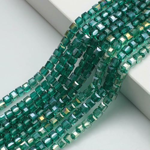 2/3/4/6/8/10 mm AB-Farbe, quadratische Perlen, facettierte Kristallglas-Würfelperlen, DIY-Schmuckzubehör, passend für Armbänder, Loch grün, 2 mm, 195 Stück von HDJSDB