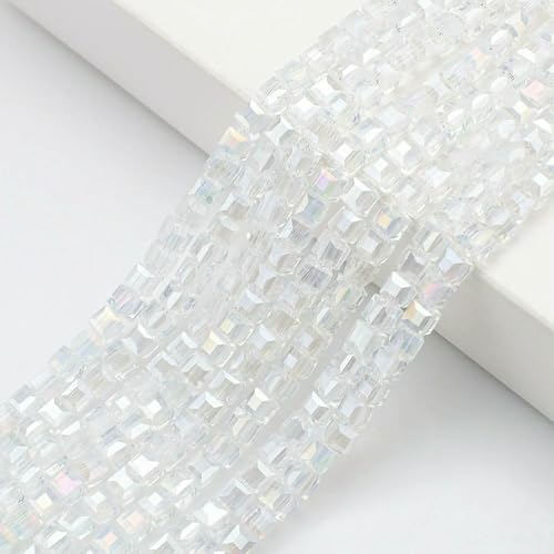 2/3/4/6/8/10 mm AB-Farbe, quadratische Perlen, facettierte Kristallglas-Würfelperlen, DIY-Schmuckzubehör, passendes Armband, weiß, 2 mm, 195 Stück von HDJSDB