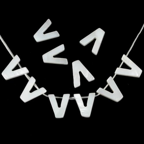 2/5/10 Stück natürliche weiße Buchstaben-Muschelperlen, Perlmutt, lose Perlen, Halskette, Armband, Charms, Zubehör für die Schmuckherstellung, V-5 Stück von HDJSDB