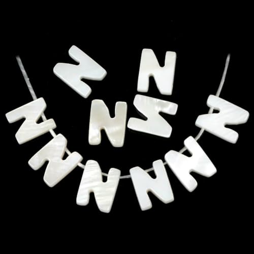2/5/10 Stück natürliche weiße Buchstaben-Muschelperlen Perlmutt lose Perlen Halskette Armband Charms Zubehör für die Schmuckherstellung-N-2 Stück von HDJSDB