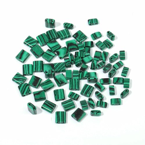 2,5/5 mm natürliche Steinperlen mit zwei Löchern, Würfel, flach, quadratisch, Amethyst-Achat, doppelporige Perlen für die Schmuckherstellung, DIY-Armbänder, Basteln, Malachit, 5 x 5 x von HDJSDB