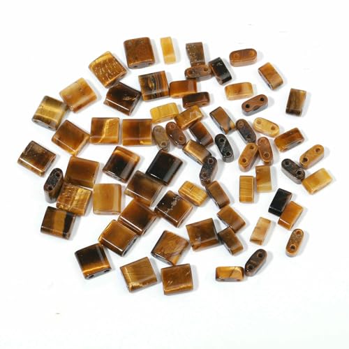 2,5/5 mm natürliche Steinperlen mit zwei Löchern, Würfel, flach, quadratisch, Amethyst-Achat, doppelporige Perlen für die Schmuckherstellung, DIY-Armbänder, Basteln, Tigerauge, 5 x 5 x von HDJSDB