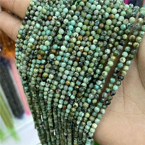 2 3,0 mm natürliche Labradorit-Quarz-Mondstein-Kristallsteinperlen, rund, facettiert, lose Perlen zur Schmuckherstellung, DIY-Armband, 15,5 Zoll – 22 Afrikanisches Türkis – 3,0 mm von HDJSDB