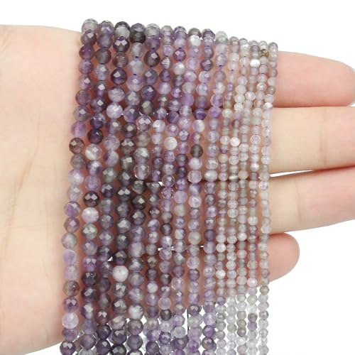 2 3 4,0 mm facettierte runde Perlen, Achate, Rosenquarze, Amazonite, natürliche Edelsteine, winzige kleine Rocailles-Perlen für die Schmuckherstellung, DIY-Zubehör, Amethyst, 2 mm, ca. 170 Stück von HDJSDB