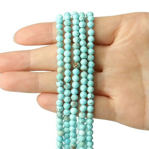 2 3 4,0 mm facettierte runde Perlen, Achate, Rosenquarze, Amazonite, natürliche Edelsteine, winzige kleine Rocailles-Perlen für die Schmuckherstellung, DIY-Zubehör, türkis, 2 mm, ca. 170 Stück von HDJSDB
