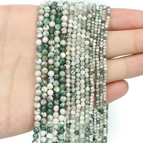 2 3 4,0 mm facettierte runde Perlen, Achate, Rosenquarze, Amazonite, natürliche Edelsteine, winzige kleine Rocailles-Perlen zur Schmuckherstellung, DIY-Zubehör, Baumachat, 2 mm, ca. 170 Stück von HDJSDB