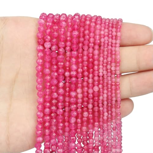 2 3 4,0 mm facettierte runde Perlen, Achate, Rosenquarze, Amazonite, natürliche Edelsteine, winzige kleine Rocailles-Perlen zur Schmuckherstellung, DIY-Zubehör, Fuchsia-Jade, 2 mm, ca. 170 Stück von HDJSDB