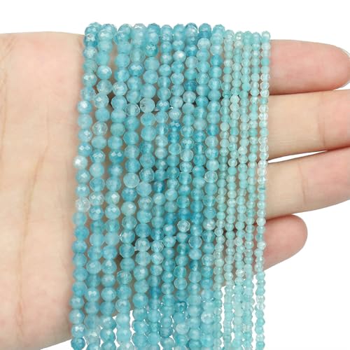 2 3 4,0 mm facettierte runde Perlen, Achate, Rosenquarze, Amazonite, natürliche Edelsteine, winzige kleine Rocailles-Perlen zur Schmuckherstellung, DIY-Zubehör, hellblaue Jade, 2 mm, ca. 170 Stüc von HDJSDB