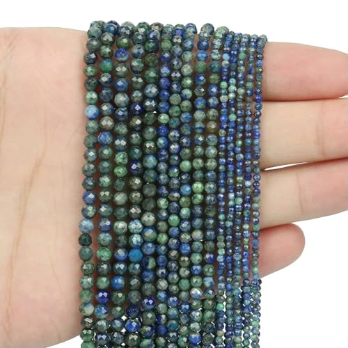 2 3 4,0 mm facettierte runde Perlen, Achate, Rosenquarze, Amazonite, natürliche Edelsteine, winzige kleine Rocailles-Perlen zur Schmuckherstellung, DIY-Zubehör – Phoenix Lapislazuli – 3,0 mm, c von HDJSDB