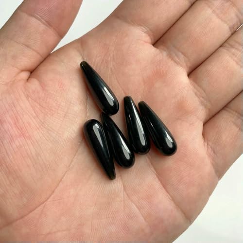 2 Stück 8 x 23,0 mm Naturstein, halbes Loch gebohrt, Wassertropfen-Perlen für Anhänger, Halskette, Ohrringe, DIY-Nr. 8 Onyx von HDJSDB