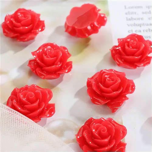 20 Stück/Los 19 mm Harzblumenharz Rose Cabochon Flatback Perlen für die Schmuckherstellung Schöne Dekoration Verzierungszubehör-großes Rot von HDJSDB