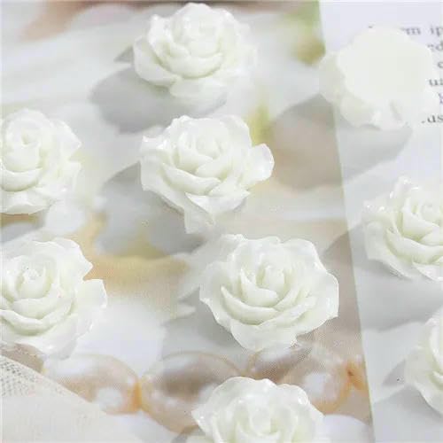 20 Stück/Los 19 mm Harzblumenharz Rose Cabochon Flatback Perlen für die Schmuckherstellung Schöne Dekoration Verzierungszubehör-weiß von HDJSDB
