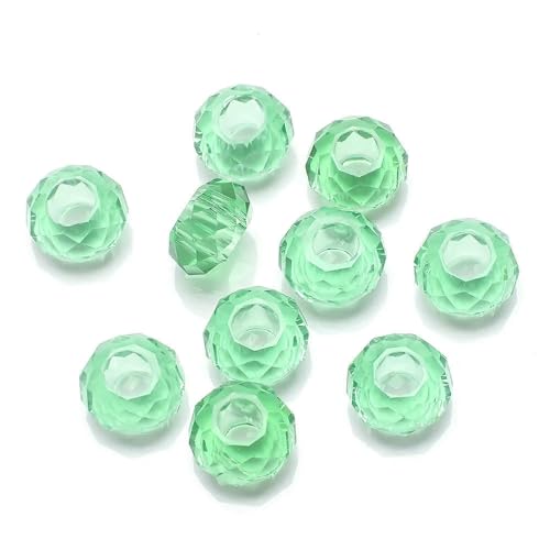 20 Stück/Los 8 x 14,0 mm facettierte Kristallglasperlen, großes Loch, runder Abstandshalter, Basteln, Schmuck, DIY, Herstellung von Armbändern, Zubehör, Hellgrün von HDJSDB