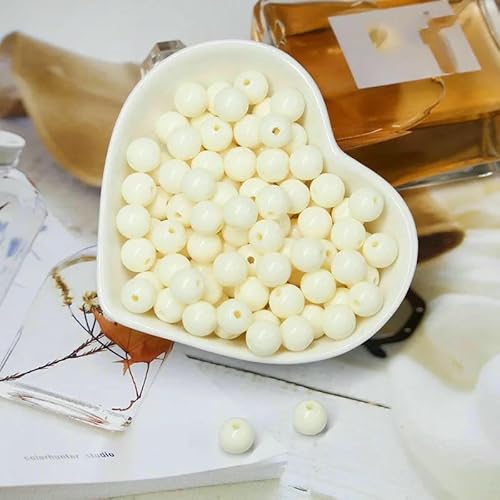 200/400/1000 Stück Acryl-Charm-Perlen in runder Form, mehrfarbig, runde Acrylperlen für Schmuckherstellungsmaterialien, Abstandshalter-Zubehör, Beige, 10 mm, 400 Stück von HDJSDB