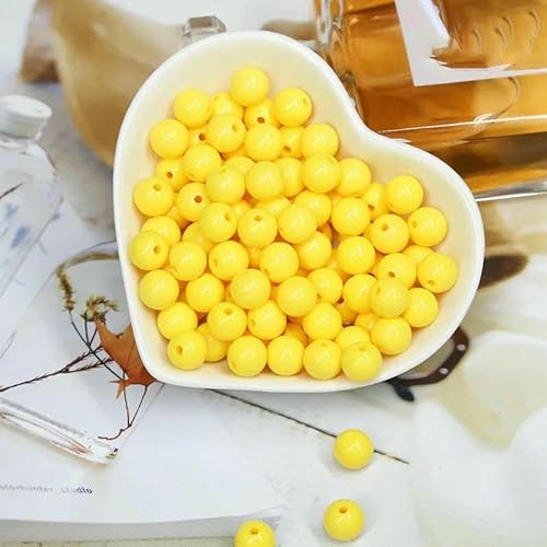 200/400/1000 Stück Acryl-Charm-Perlen in runder Form, mehrfarbige runde Acrylperlen für Materialien zur Schmuckherstellung, Abstandshalter-Zubehör, Gelb, 10 mm, 400 Stück von HDJSDB