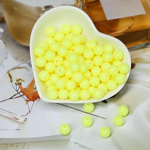 200/400/1000 Stück Acryl-Charm-Perlen in runder Form, mehrfarbige runde Acrylperlen für Materialien zur Schmuckherstellung, Abstandshalter-Zubehör, Hellgelb, 10 mm, 1000 Stück von HDJSDB