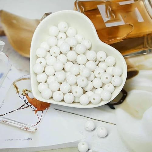 200/400/1000 Stück Acryl-Charm-Perlen in runder Form, mehrfarbige runde Acrylperlen für Materialien zur Schmuckherstellung, Abstandshalter-Zubehör, Weiß, 10 mm, 1000 Stück von HDJSDB