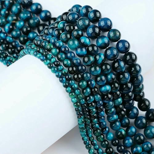 2A Natürlicher seeblauer Tigerauge-Stein, lose Space-Perlen zur Schmuckherstellung, 4 6 8 10 12 mm, Armband, Halskette, DIY-Zubehör, Charms – Blaues Tigerauge (D-01-1) – 8 mm (47–50 Stück) von HDJSDB