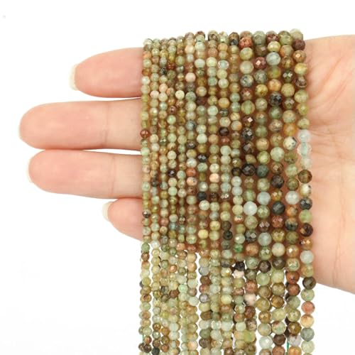 3 4,0 mm facettierte runde Perlen, Achate, Rosenquarze, Amazonite, natürliche Edelsteine, winzige kleine Rocailles-Perlen für die Schmuckherstellung, DIY-Zubehör, Achat, 2 mm, ca. 170 Stück von HDJSDB