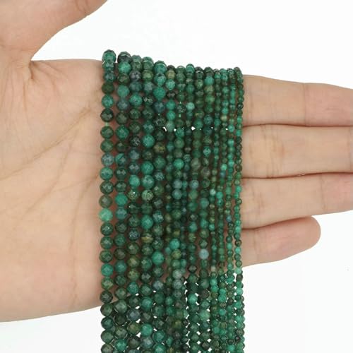 3 4,0 mm facettierte runde Perlen, Achate, Rosenquarze, Amazonite, natürliche Edelsteine, winzige kleine Rocailles-Perlen für die Schmuckherstellung, DIY-Zubehör, Smaragd, 2 mm, ca. 170 Stück von HDJSDB
