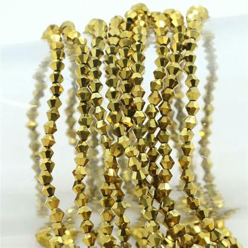 3 4 6 8 mm tschechische Glas-Doppelkegelperlen, Bastelmaterial, facettierte Kristallperlen, lose Abstandsperlen für die Herstellung von Schmuckzubehör, goldfarben, 2 mm, 180 Stück von HDJSDB