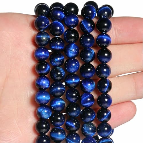 4,0 mm – 12 mm, blaue Tigerauge-Perlen aus Naturstein, lose, runde Abstandsperlen für die Herstellung von Schmuck, Armbändern, handgefertigten Accessoires, 15 Zoll – 12 mm, ca. 28 Stück von HDJSDB