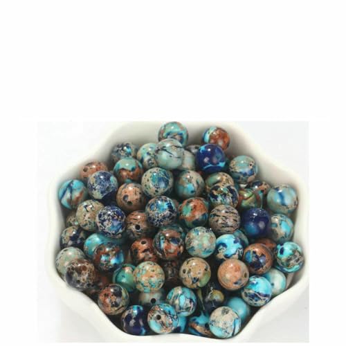 4–12 mm Natursteinperlen, Lava, Amethyst, Tigerauge, Quarz, Achate, runde lose Perlen zur Schmuckherstellung, DIY-Armbandzubehör – Blaues Meeressediment – 12 mm, 29–30 Stück von HDJSDB