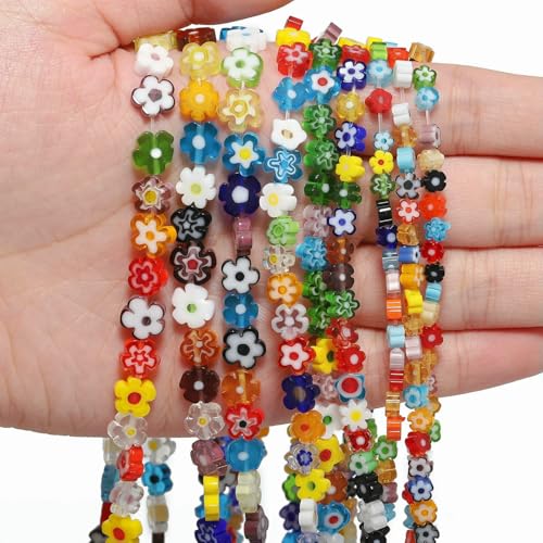 4 6 8 mm mehrfarbige Blumen-Lampwork-Glasperlen, glasierte Perlen zur Schmuckherstellung, DIY-Armband, Halskette, handgefertigtes Zubehör, Farbe 12–8 x 3,0 mm, ca. 50 Stück von HDJSDB