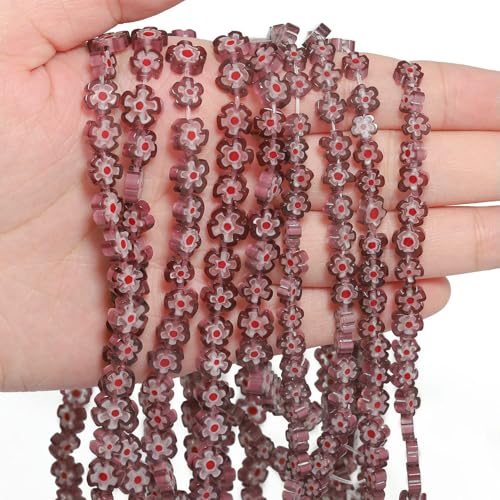 4 6 8 mm mehrfarbige Blumen-Lampwork-Glasperlen, glasierte Perlen zur Schmuckherstellung, DIY-Armband, Halskette, handgefertigtes Zubehör, Farbe 15 – 8 x 3,0 mm, ca. 50 Stück von HDJSDB