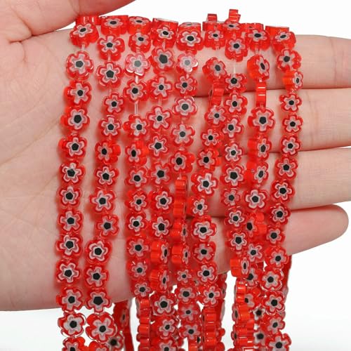 4 6 8 mm mehrfarbige Blumen-Lampwork-Glasperlen, glasierte Perlen zur Schmuckherstellung, DIY-Armband, Halskette, handgefertigtes Zubehör, Farbe 17, 8 x 3,0 mm, ca. 50 Stück von HDJSDB