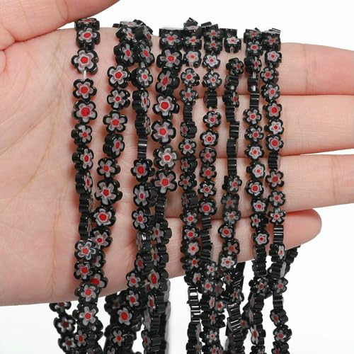 4 6 8 mm mehrfarbige Blumen-Lampwork-Glasperlen, glasierte Perlen zur Schmuckherstellung, DIY-Armband, Halskette, handgefertigtes Zubehör, Farbe 27, 4 x 3,0 mm, ca. 95 Stück von HDJSDB