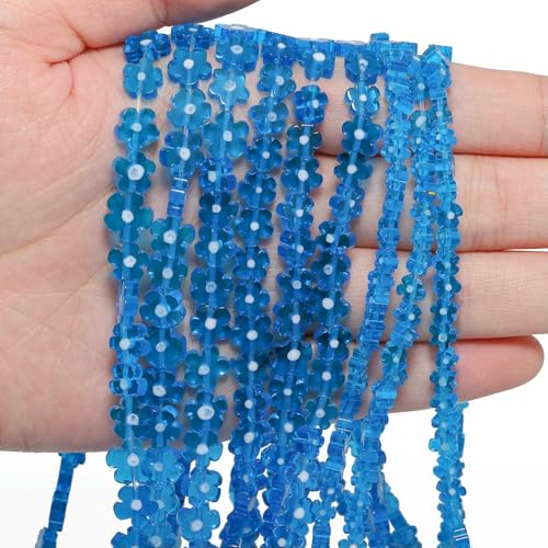 4 6 8 mm mehrfarbige Blumen-Lampwork-Glasperlen, glasierte Perlen zur Schmuckherstellung, DIY-Armband, Halskette, handgefertigtes Zubehör, Farbe 6–4 x 3,0 mm, ca. 95 Stück von HDJSDB