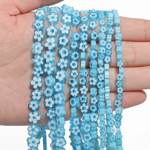 4 6 8 mm mehrfarbige Blumen-Lampwork-Glasperlen, glasierte Perlen zur Schmuckherstellung, DIY-Armband, Halskette, handgefertigtes Zubehör, Farbe 8–6 x 3,0 mm, ca. 65 Stück von HDJSDB