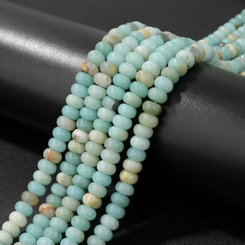 4 x 6 mm natürliche polierte Steinperlen, Abakus-Form, Rondelle, rote Achat-Tigerauge-Perlen zur Herstellung von Schmuck, Halsketten, Armbandbeschlägen – Nr. 16 Amazonit – 4 x 6 mm, 40–45 Stück von HDJSDB