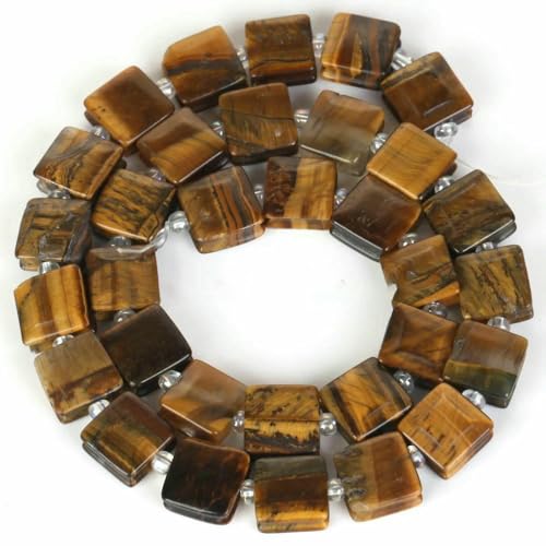 45 Arten Tigerauge Steinperlen, natürlicher gelber Cabochon, rund, facettiert, quadratisch, lose Perlen, passend für Modeschmuck, handgefertigt, 10 mm quadratisch von HDJSDB