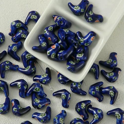 5 Stück handbemalte kleine Vogel-Keramikperlen zur Schmuckherstellung, lose Abstandshalter, Porzellanperle, DIY-Armband, Ohrring, Charm-Anhänger, Blau, 18 x 13,0 mm, 5 Stück von HDJSDB