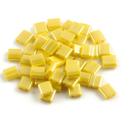 50 Stück/Los, 45 Stile, zwei Löcher, Rocailles-Perlen, DIY, tschechische Glasschmuckperlen für handgefertigten Schmuck, Armbänder, Zubehör, 5 x 5 x 2 mm, T 1, Gelb, 5 x 2 x 2 mm, 100 Stück von HDJSDB