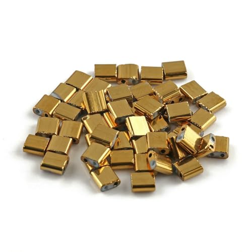 50 Stück/Los, 45 Stile, zwei Löcher, Rocailles-Perlen, DIY, tschechische Glasschmuckperlen für handgefertigten Schmuck, Armbänder, Zubehör, 5 x 5 x 2 mm, T 1, Gold, 5 x 5 x 2 mm, 50 Stück von HDJSDB
