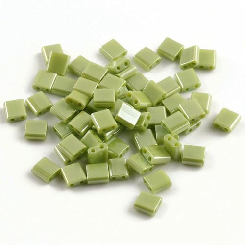 50 Stück/Los, 45 Stile, zwei Löcher, Rocailles-Perlen, DIY, tschechische Glasschmuckperlen für handgefertigten Schmuck, Armbänder, Zubehör, 5 x 5 x 2 mm, T 1, Grün, 5 x 5 x 2 mm, 50 Stück von HDJSDB