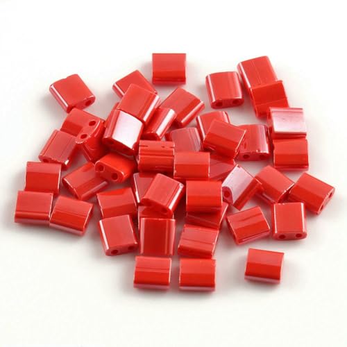 50 Stück/Los, 45 Stile, zwei Löcher, Rocailles-Perlen, DIY, tschechische Glasschmuckperlen für handgefertigten Schmuck, Armbänder, Zubehör, 5 x 5 x 2 mm, T 1, Rot, 5 x 5 x 2 mm, 50 Stück von HDJSDB
