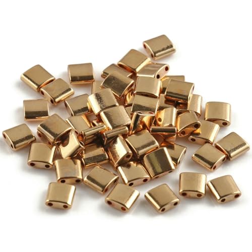 50 Stück/Los, 45 Stile, zwei Löcher, Rocailles-Perlen, DIY, tschechische Glasschmuckperlen für handgefertigten Schmuck, Armbänder, Zubehör, 5 x 5 x 2 mm, T 1 – 14 Karat Gold, 5 x 5 x 2 mm, 50 Stück von HDJSDB