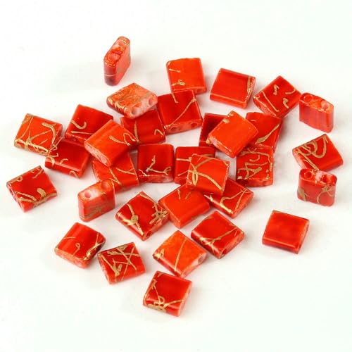 50 Stück/Los, 45 Stile, zwei Löcher, Rocailles-Perlen, DIY, tschechische Glasschmuckperlen für handgefertigten Schmuck, Armbänder, Zubehör, 5 x 5 x 2 mm, T 3, rote Goldlinie, 5 x 2 x 2 mm, 100 Stück von HDJSDB