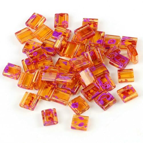 50 Stück/Los, 45 Stile, zwei Löcher, Rocailles-Perlen, DIY, tschechische Glasschmuckperlen für handgefertigten Schmuck, Armbänder, Zubehör, 5 x 5 x 2 mm, T 4, gelb, klar2, 5 x 5 x 2 mm, 50 Stück von HDJSDB