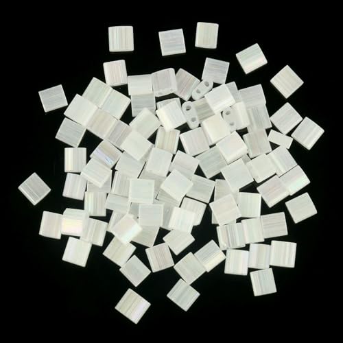 50 Stück/Los, 45 Stile, zwei Löcher, Rocailles-Perlen, DIY, tschechische Glasschmuckperlen für handgefertigten Schmuck, Armbänder, Zubehör, 5 x 5 x 2 mm, T 5, weiß, 5 x 5 x 2 mm, 50 Stück von HDJSDB