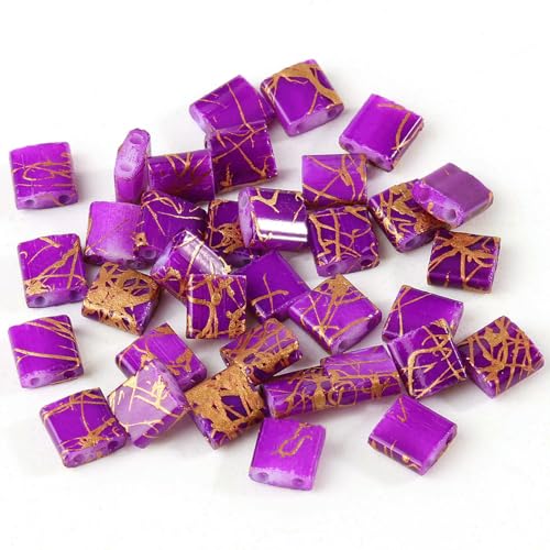 50 Stück/Los, 45 Stile, zwei Löcher, Rocailles-Perlen, DIY, tschechische Glasschmuckperlen für handgefertigten Schmuck, Armbänder, Zubehör, 5 x 5 x 2 mm, T3, lila Goldlinie, 5 x 2 x 2 mm, 100 Stück von HDJSDB