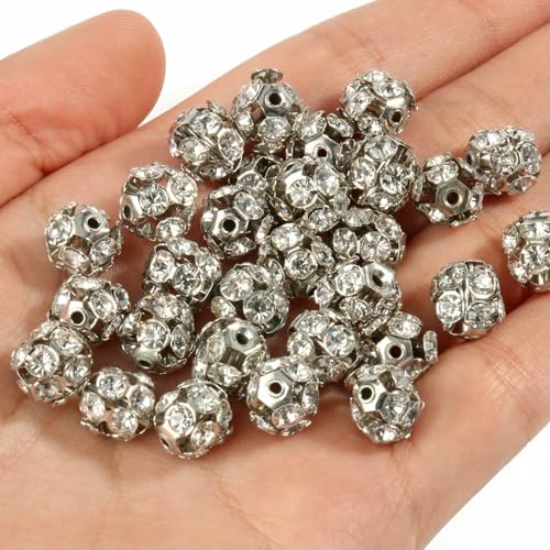 50 Stück mehrfarbige AB-Strasskugeln, Kristall, lose Abstandshalter, runde Perlen für Schmuckherstellung, DIY-Armbandzubehör, 6/8 mm, Bayberry-Rhodium, 6 mm 50 Stück mehrfarbige AB-Strasskugeln, Kristall, lose Abstandshalter, runde Perlen für Schmuckherstellung, DIY-Armbandzubehör, 6/8 mm, Bayberry-Rhodium, 6 mm von HDJSDB