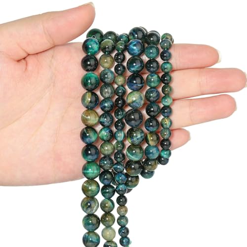 6/8/10 mm Galaxy Bunte Tigerauge-Perlen Naturstein Runde lose Perlen für Schmuckherstellung Zubehör DIY Armbänder Zubehör-Blaugrün-6 mm ca. 60 Stück von HDJSDB